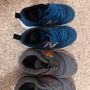 New Balance Kids Blue and Gray Sneakers with Orange Accent